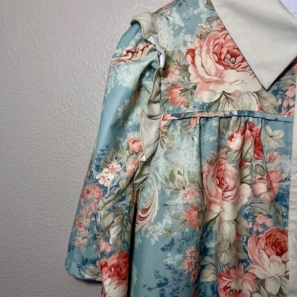 Floral Button Up Shirt Ruffles VTG Inspired 80s Green‎ Cottagecore Grandma Sz XL - Picture 3 of 6